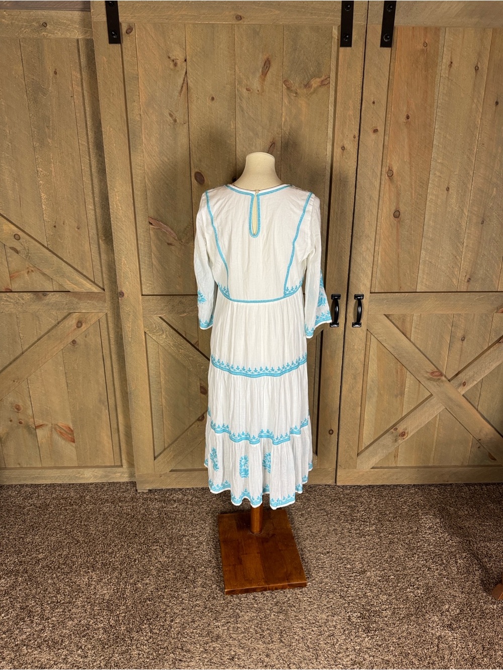 Soft Surroundings Juniper white gauze dress with aqua embroidery Size Small - Picture 14 of 16
